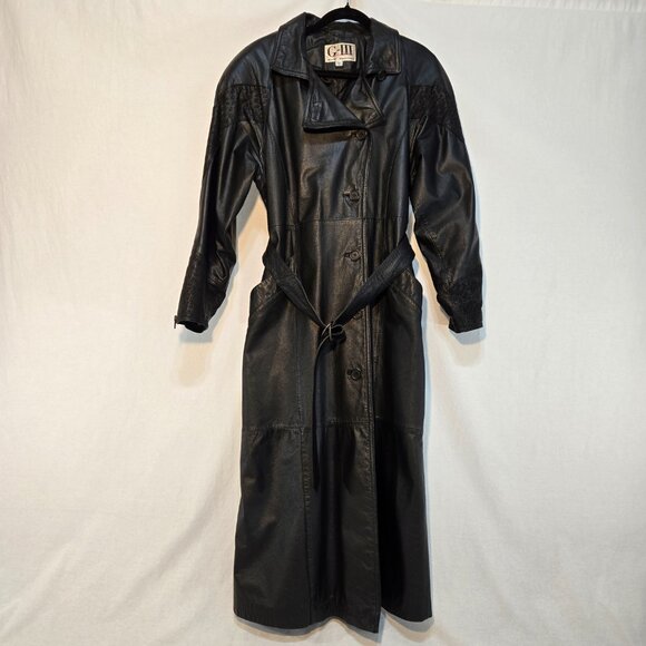 G-III Jackets & Blazers - G-III Whimsigoth Grunge Fairy Mystery Black Leather Trench Coat Size M LIKE NEW!
